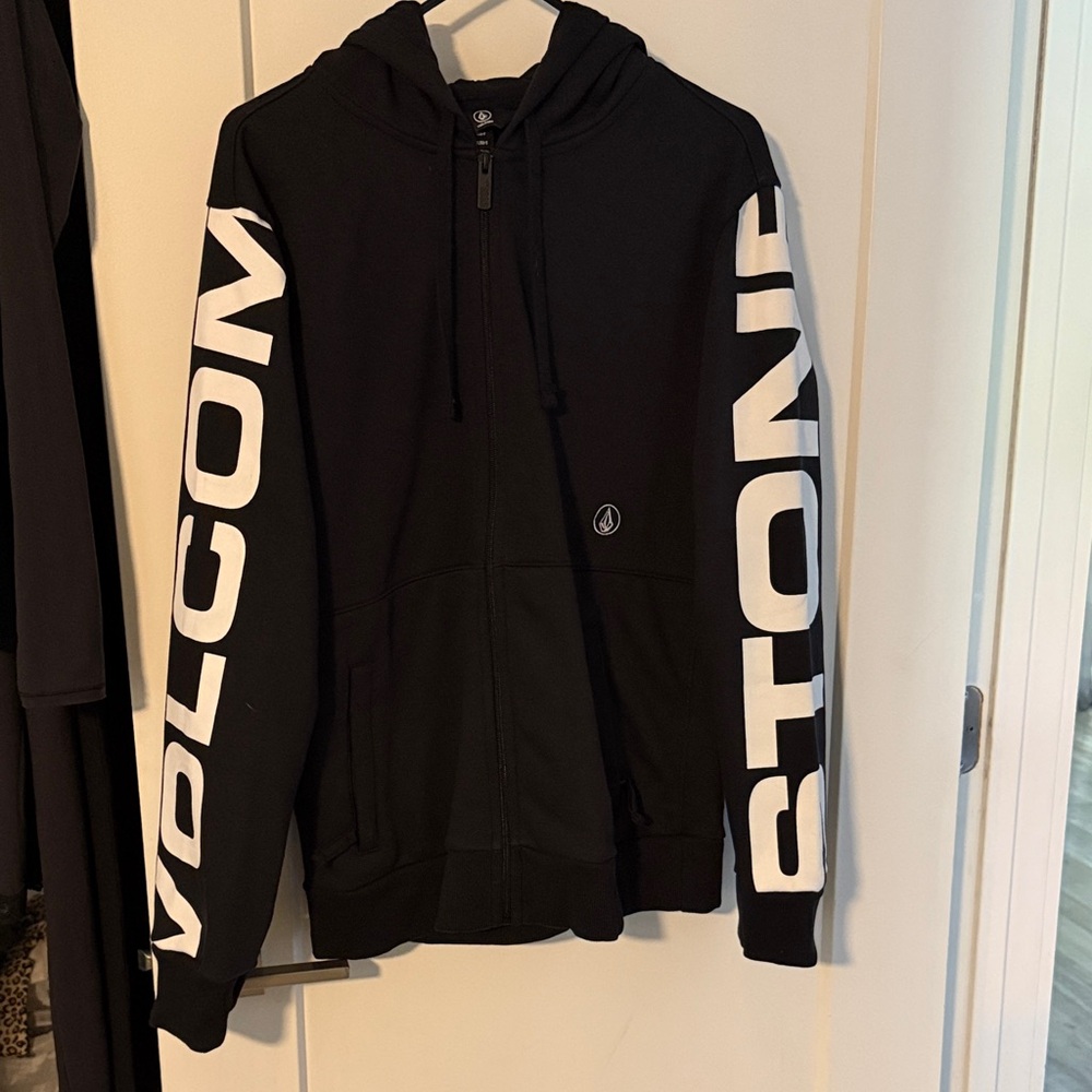 Volcom Black Zip-Up Hoodie with White Sleeve Logo